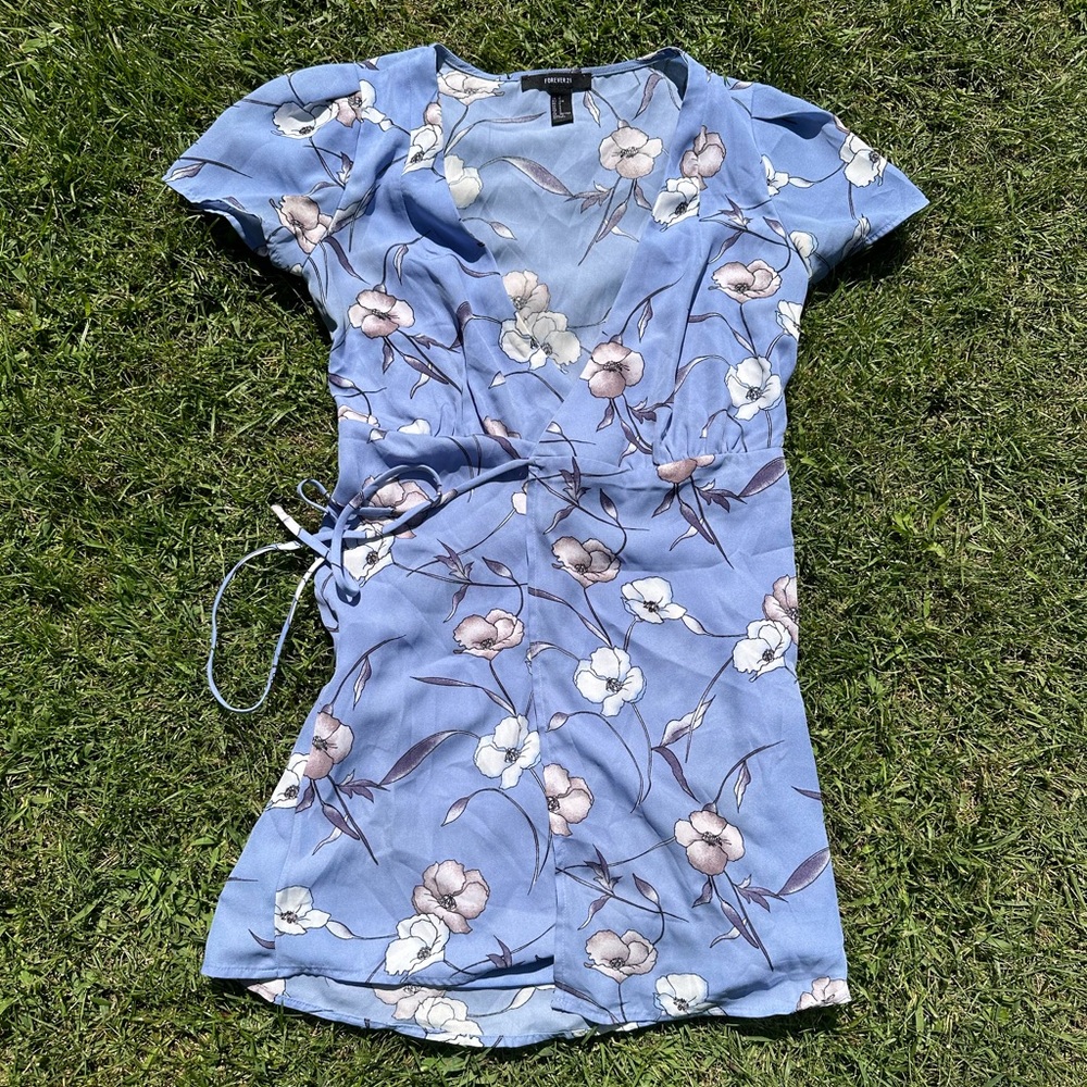 baby blue wrap floral dress